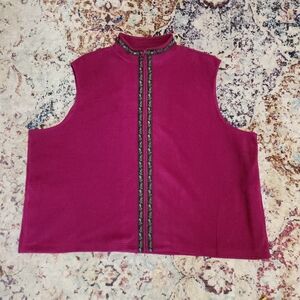 Susan Graver Floral Trimmed Fleece Vest Nordic Magenta Purple Size 3X